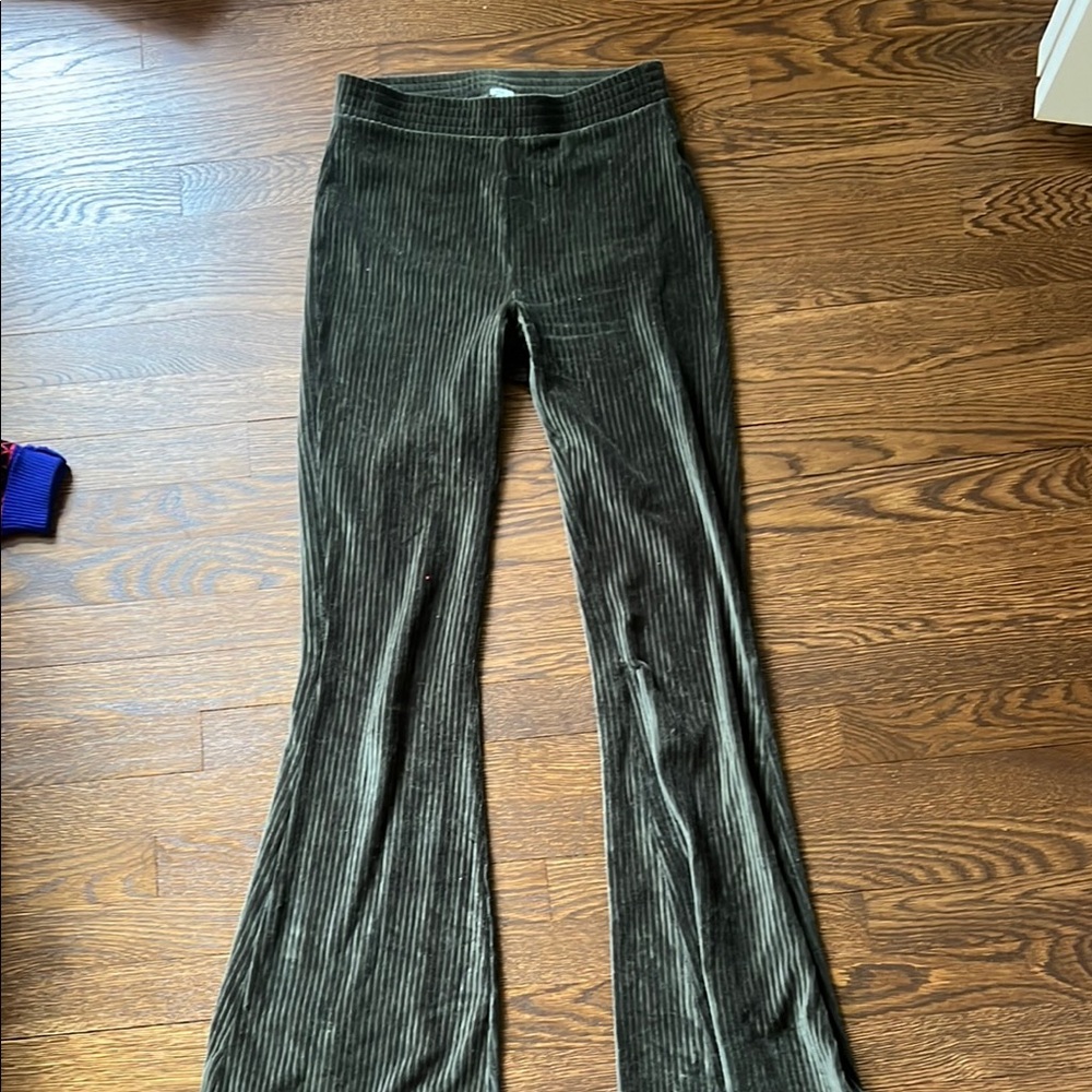 Velvet Flare Pants in Dark Green